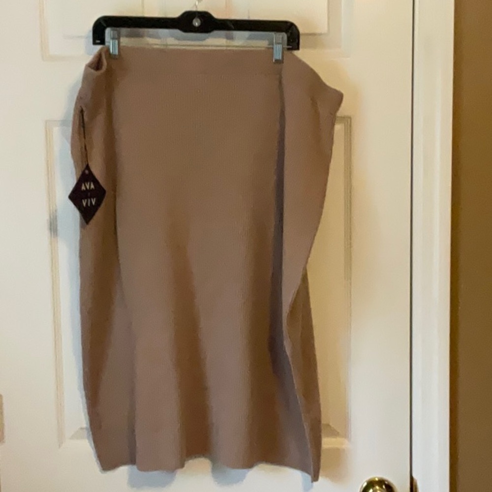 Ava & Viv Ribbed Knit Tan Elastic Waistband Pencil Skirt Plus Size 2X (20-22)